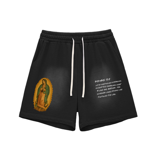 The Virgin Mary Sun Fade Raw Edge Cotton Shorts
