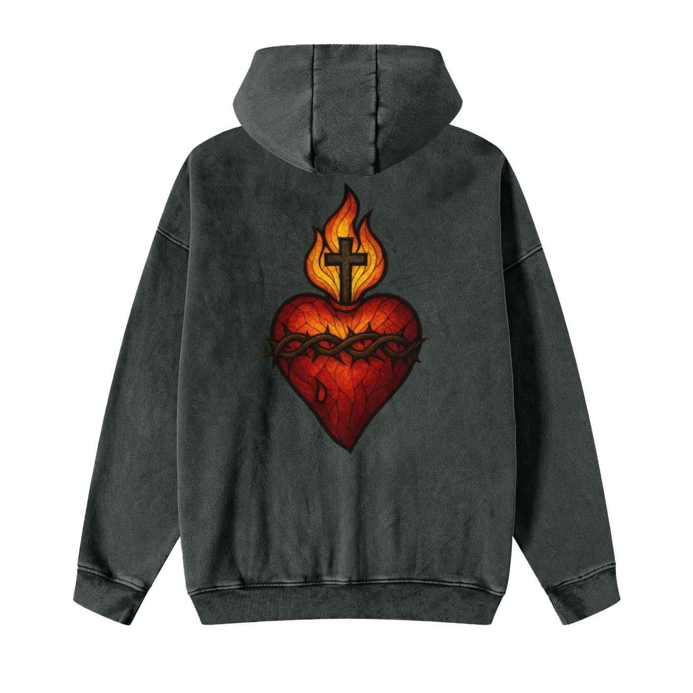 Sacred Heart Of Jesus Snow Washed Zip-Through Fleece Hoodie